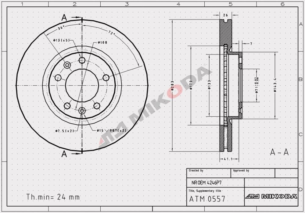 Mikoda 0557 Front brake disc ventilated 0557