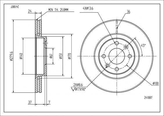 Hart 241 087 Brake disk 241087 241087 Hart Brake disk