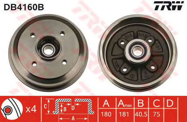 TRW DB4160B Brake drum with wheel bearing, assy DB4160B