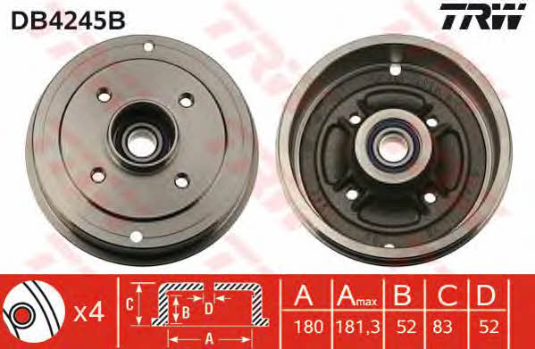 TRW DB4245B Brake drum with wheel bearing, assy DB4245B