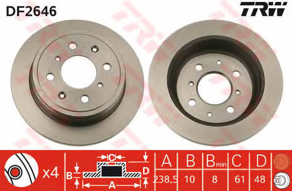 TRW DF2646 Rear brake disc, non-ventilated DF2646