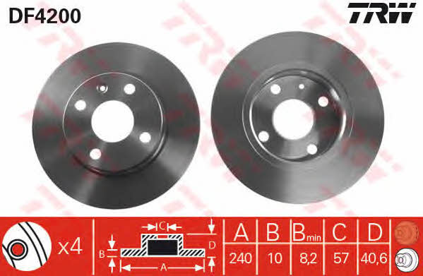 TRW DF4200 Rear brake disc, non-ventilated DF4200
