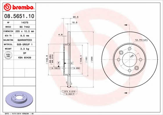 Breco BS 7442 Rear brake disc, non-ventilated BS7442