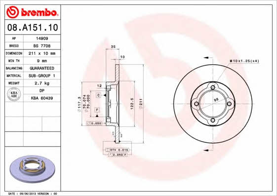 Breco BS 7708 Unventilated front brake disc BS7708
