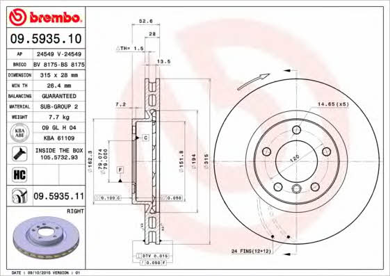 Breco BV 8175 Front brake disc ventilated BV8175