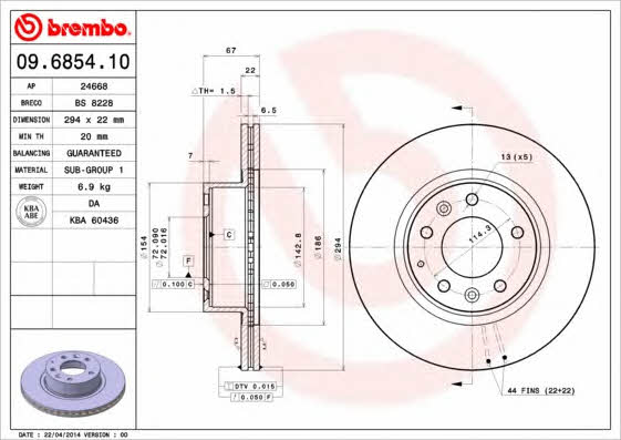 Breco BS 8228 Front brake disc ventilated BS8228