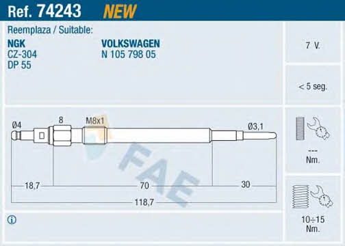 FAE 74243 Glow plug 74243