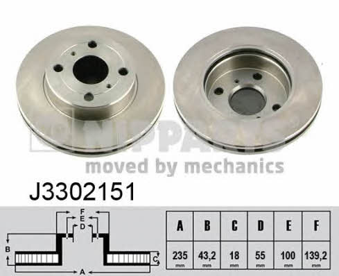 Nipparts J3302151 Front brake disc ventilated J3302151