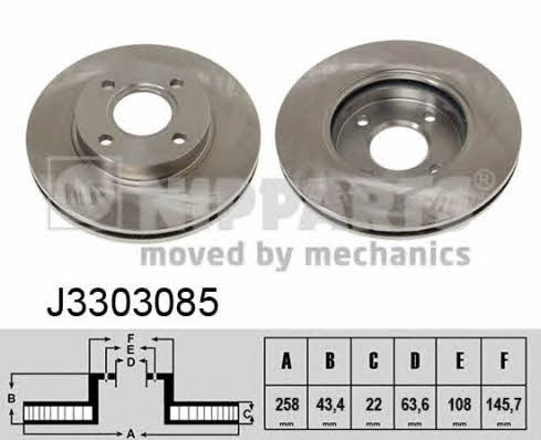 Nipparts J3303085 Front brake disc ventilated J3303085