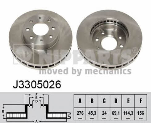Nipparts J3305026 Front brake disc ventilated J3305026