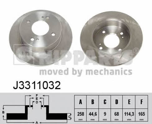 Nipparts J3311032 Rear brake disc, non-ventilated J3311032