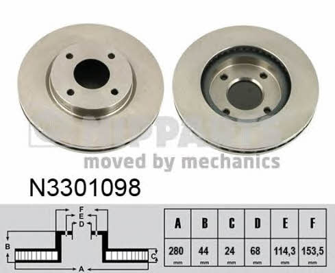 Nipparts N3301098 Front brake disc ventilated N3301098