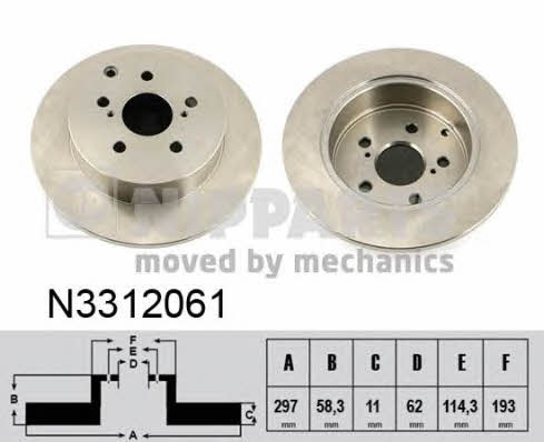Nipparts N3312061 Rear brake disc, non-ventilated N3312061