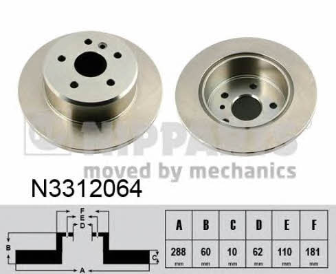 Nipparts N3312064 Rear brake disc, non-ventilated N3312064