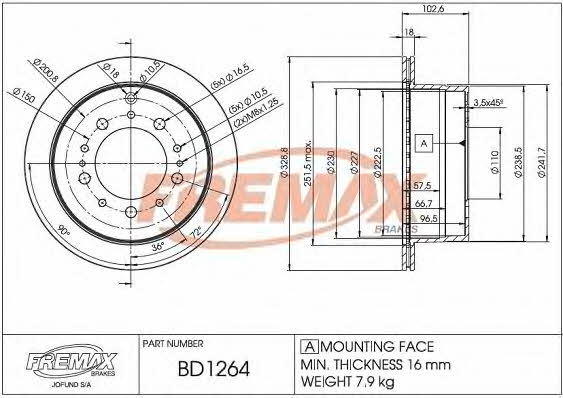 Fremax BD-1264 Rear ventilated brake disc BD1264