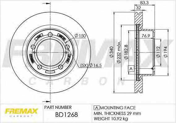 Fremax BD-1268 Front brake disc ventilated BD1268