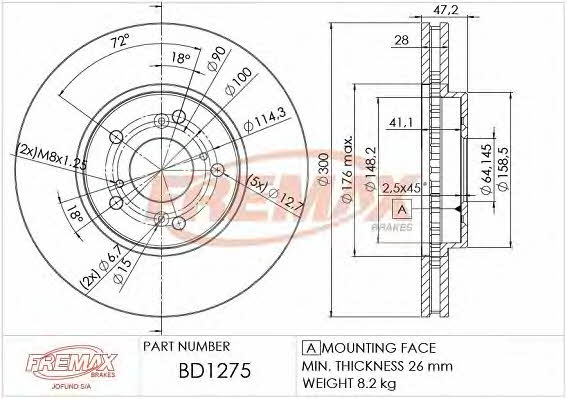 Fremax BD-1275 Front brake disc ventilated BD1275