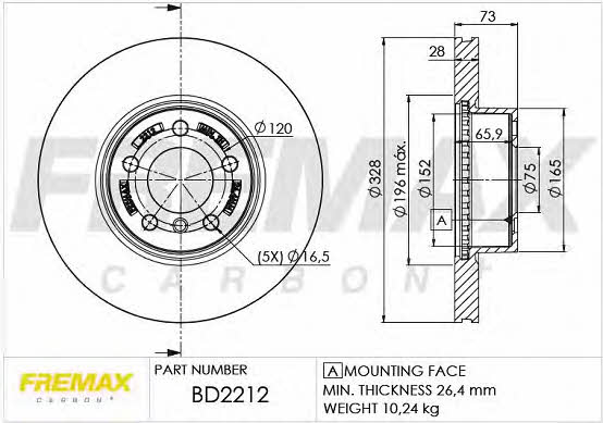 Fremax BD-2212 Front brake disc ventilated BD2212