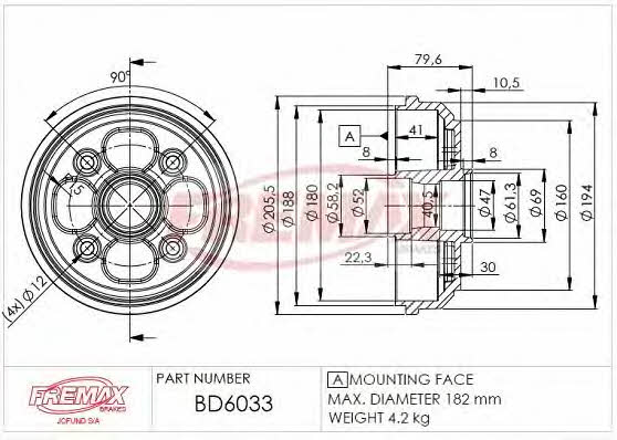 Fremax BD-6033 Rear brake drum BD6033