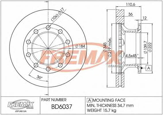 Fremax BD-6037 Rear ventilated brake disc BD6037