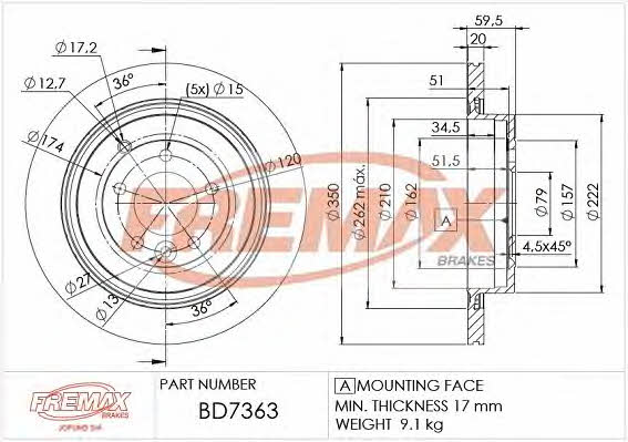Fremax BD-7363 Rear ventilated brake disc BD7363