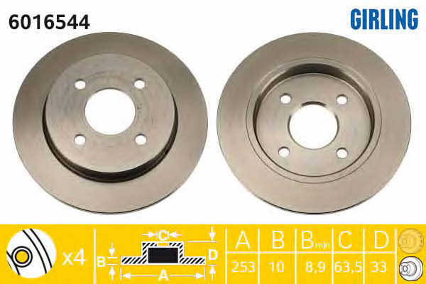 Girling 6016544 Rear brake disc, non-ventilated 6016544