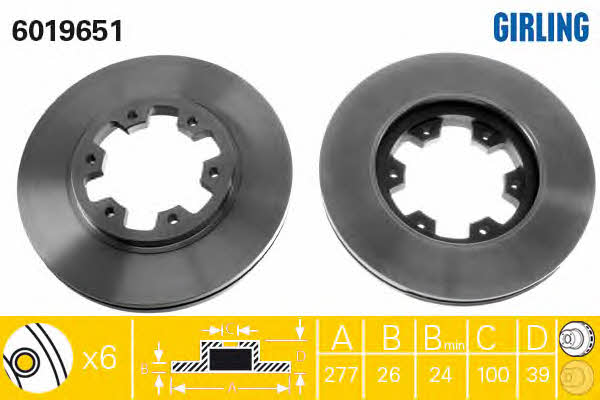 Girling 6019651 Front brake disc ventilated 6019651