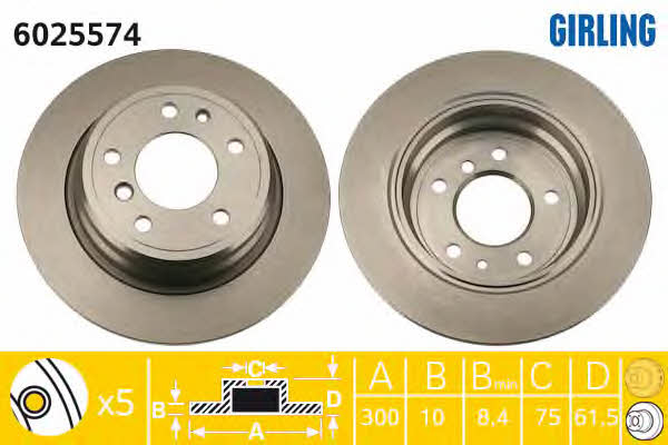 Girling 6025574 Rear brake disc, non-ventilated 6025574