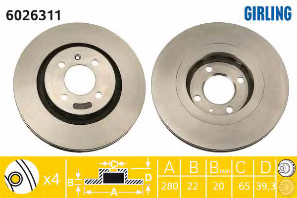 Girling 6026311 Front brake disc ventilated 6026311