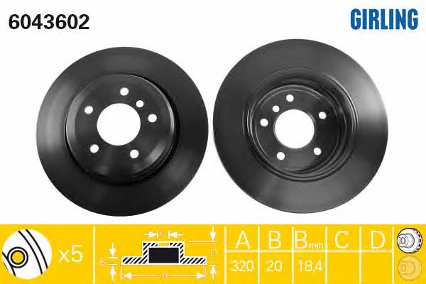 Girling 6043602 Rear ventilated brake disc 6043602