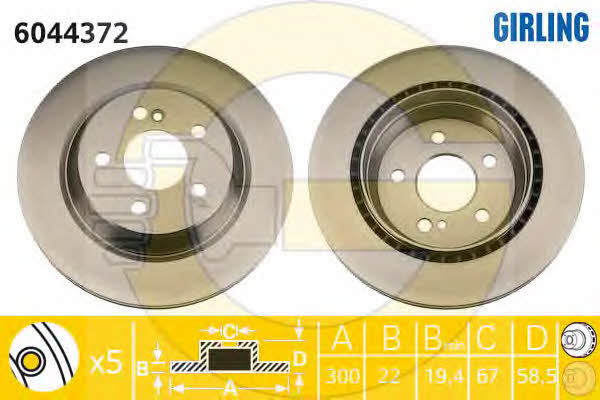 Girling 6044372 Rear ventilated brake disc 6044372