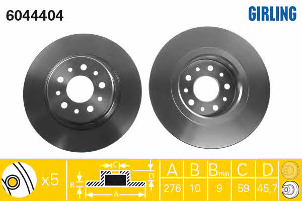 Girling 6044404 Rear brake disc, non-ventilated 6044404