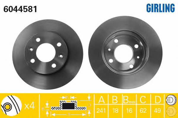 Girling 6044581 Front brake disc ventilated 6044581
