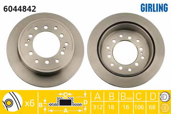 Girling 6044842 Rear ventilated brake disc 6044842