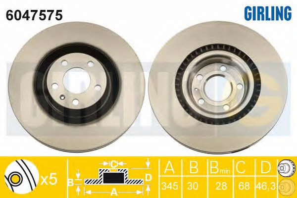 Girling 6047575 Front brake disc ventilated 6047575