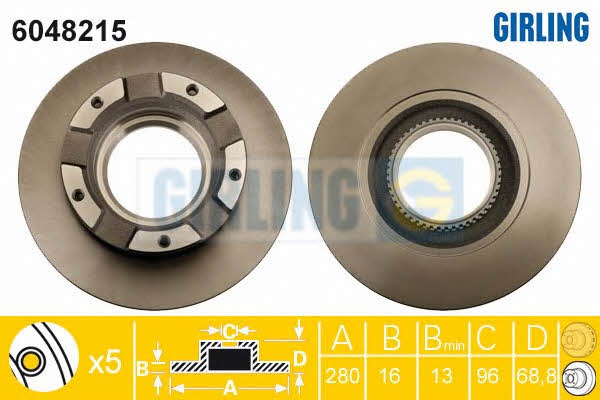 Girling 6048215 Rear brake disc, non-ventilated 6048215