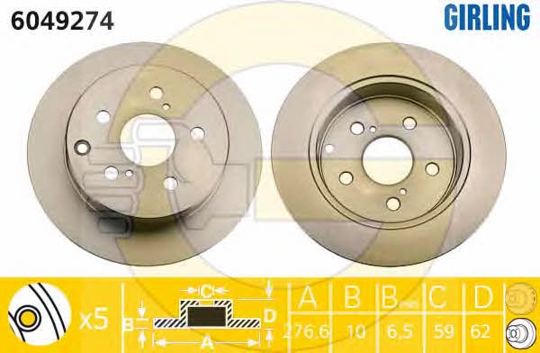 Girling 6049274 Rear brake disc, non-ventilated 6049274