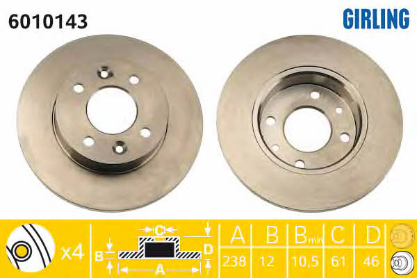 Girling 6010143 Unventilated front brake disc 6010143
