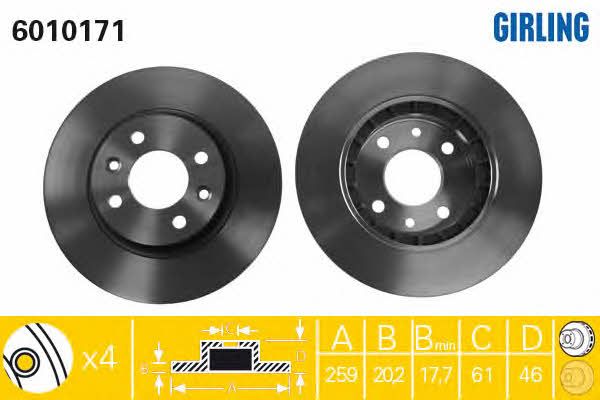 Girling 6010171 Front brake disc ventilated 6010171