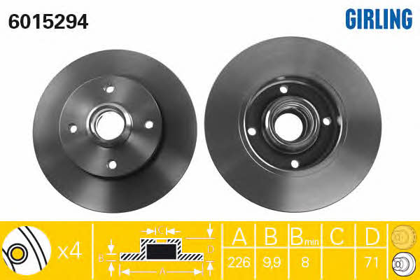 Girling 6015294 Rear brake disc, non-ventilated 6015294