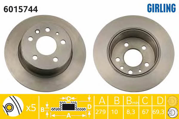 Girling 6015744 Rear brake disc, non-ventilated 6015744