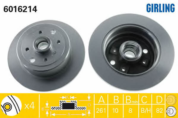 Girling 6016214 Rear brake disc, non-ventilated 6016214