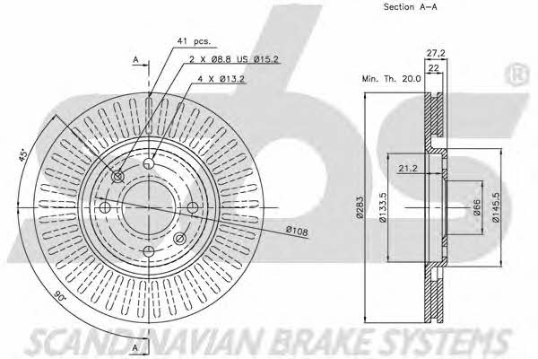 SBS 1815201919 Front brake disc ventilated 1815201919