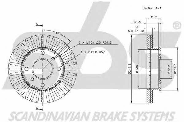 SBS 1815202230 Front brake disc ventilated 1815202230