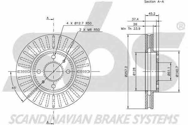 SBS 1815202249 Front brake disc ventilated 1815202249