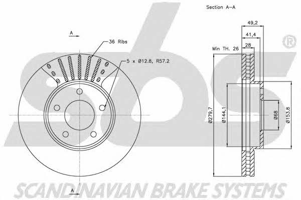 SBS 1815202256 Front brake disc ventilated 1815202256