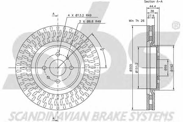 SBS 1815202332 Front brake disc ventilated 1815202332