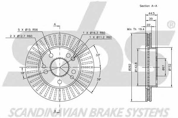 SBS 1815203313 Front brake disc ventilated 1815203313