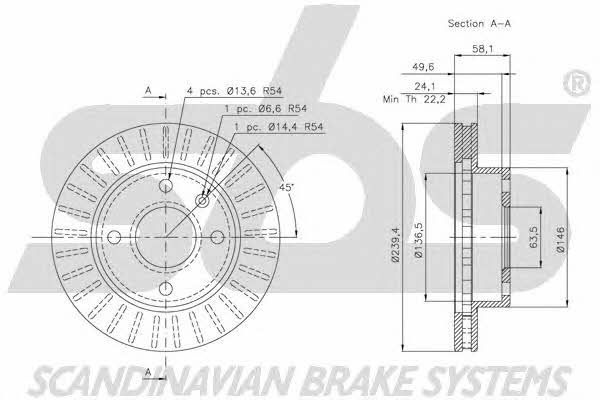 SBS 1815202514 Front brake disc ventilated 1815202514