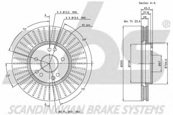 SBS 1815203319 Front brake disc ventilated 1815203319